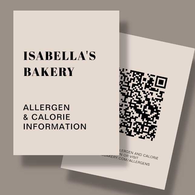 Tan Food Allergy Kalorie Information QR Code Karte (Von Creator hochgeladen)