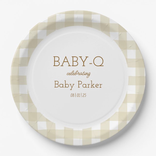 Tan Gingham Baby-Q Circular Plate 2 Pappteller (Vorderseite)