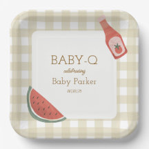 Tan Gingham Baby-Q Square Plate