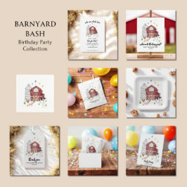 Tan Gingham Farmyard Animal Barnyard Birthday Einladung