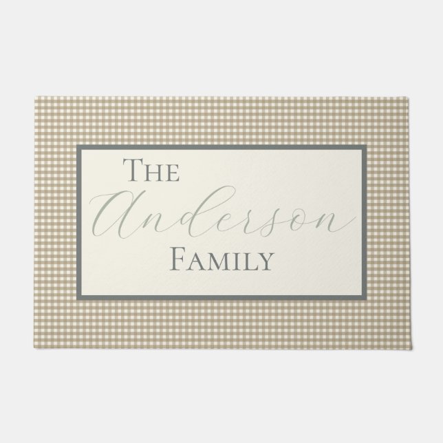 Tan Gingham Karo Fußmatte (Vorderseite)