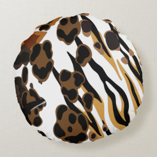 Tan & Gold African Savannah Print Round Pillow Rundes Kissen