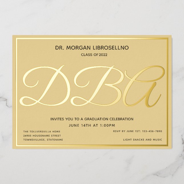 Tan Gold DBA-Abschluss Folieneinladung (Vorderseite)
