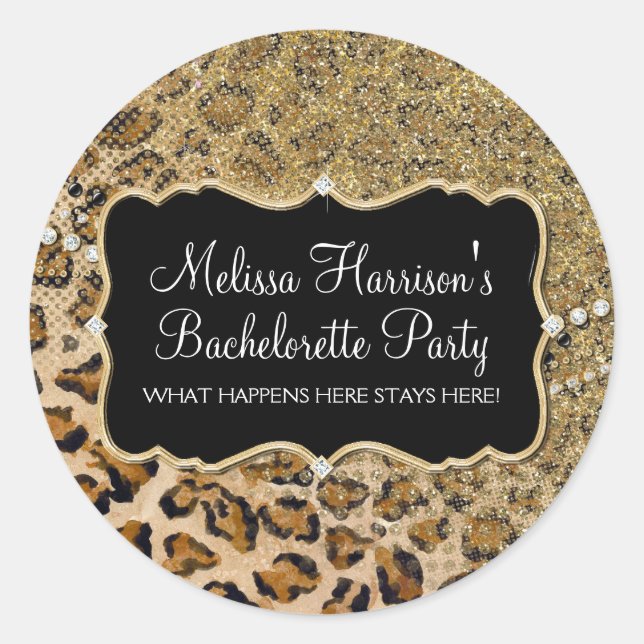 Tan Gold Leopard Animal Print Glitzern Look Runder Aufkleber (Vorderseite)