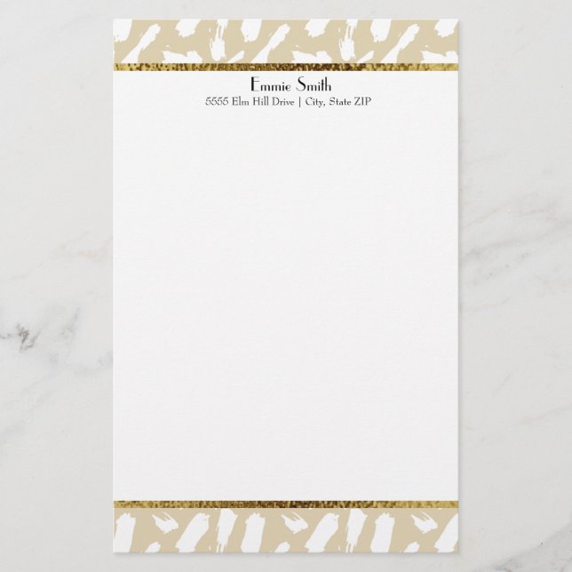 Tan Gold White Personalisiert Stationery Briefpapier (Vorderseite)
