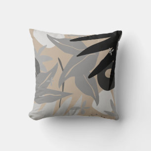 Tan Gray & Black Artistic Abstrakt Botanical Kissen