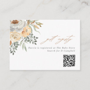 Tan & Gray Floral QR Code Geschenkregister Begleitkarte