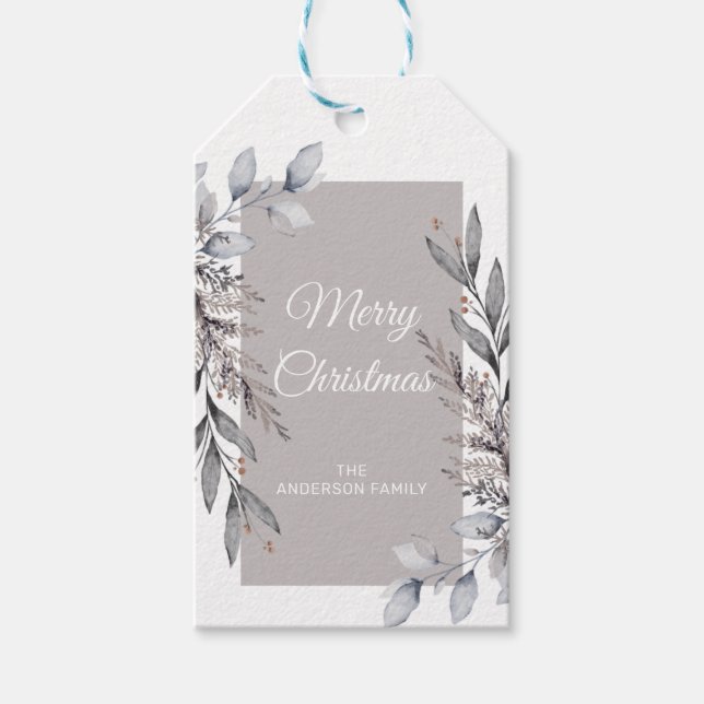 Tan & Gray Winter Foliage Frohe Weihnachten Geschenkanhänger (Vorderseite)