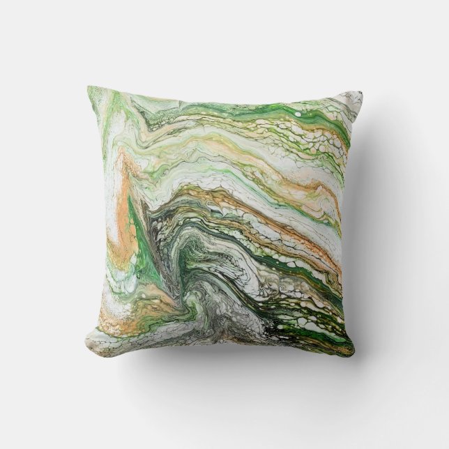 Tan Green Abstrakt Kissen (Vorderseite)