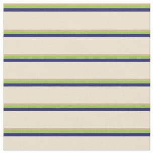Tan, Green, Midnight Blue und Beige farbige Linien Stoff