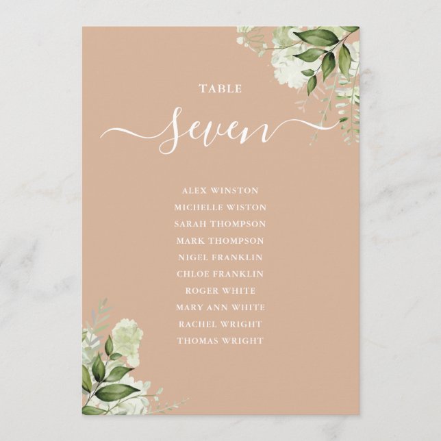Tan Green Seating Plan Tischnummer (Vorderseite)