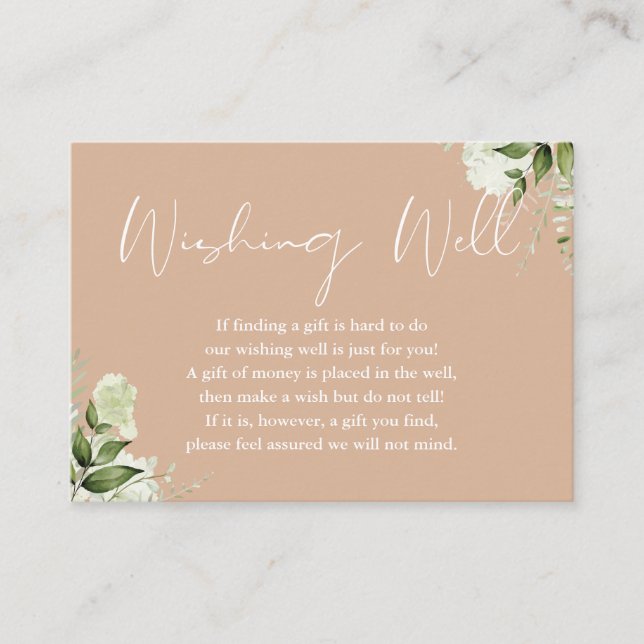 Tan Greenery Floral wünscht gute Hochzeit Begleitkarte (Vorderseite)