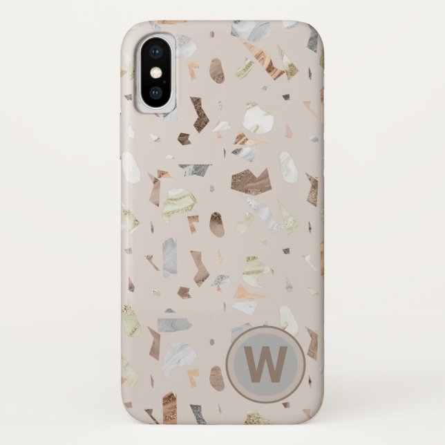 Tan Italian Terrazzo Tile Mit Monogramm Case-Mate iPhone Hülle (Rückseite)