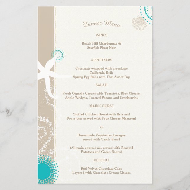 Tan Ivory Aqua Trendy Beach Wedding Menu (Vorderseite)