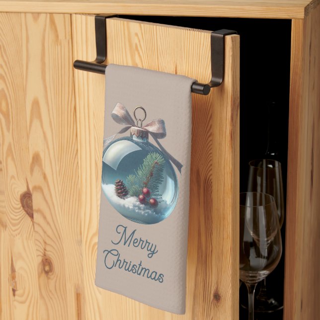 Tan Joyeux Noël Ornament serviette de cuisine (Pliage en tiers)