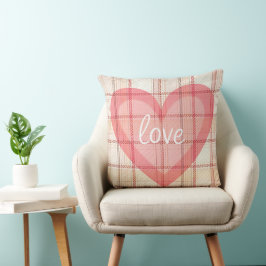 TAN KARIERTES MUSTER MIT PINK VALENTINE HERZ KISSEN