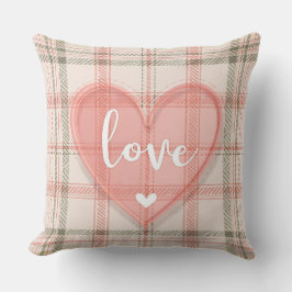 TAN KARIERTES MUSTER MIT PINK VALENTINE HERZ KISSEN