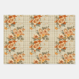 TAN KARIERTES PATTER MIT HÜBSCHEN ORANGE FALL BLUM GESCHENKPAPIER SET