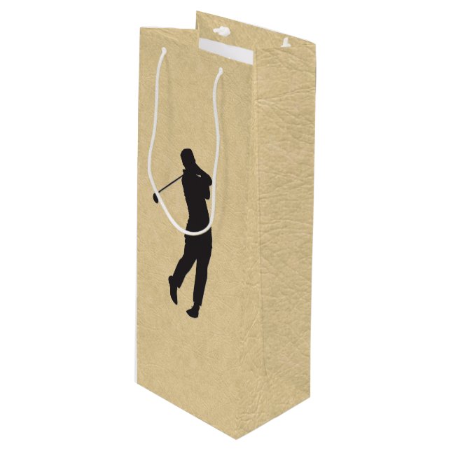 Tan Leather Golf Design Geschenktüte Für Weinflaschen (Vorderseite Schrägansicht)