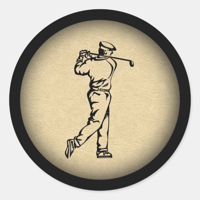 Tan Leather Look Golf Design Runder Aufkleber (Vorderseite)