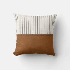 Tan Leather Strippenweiße Linde Minimaler Bauernho Kissen