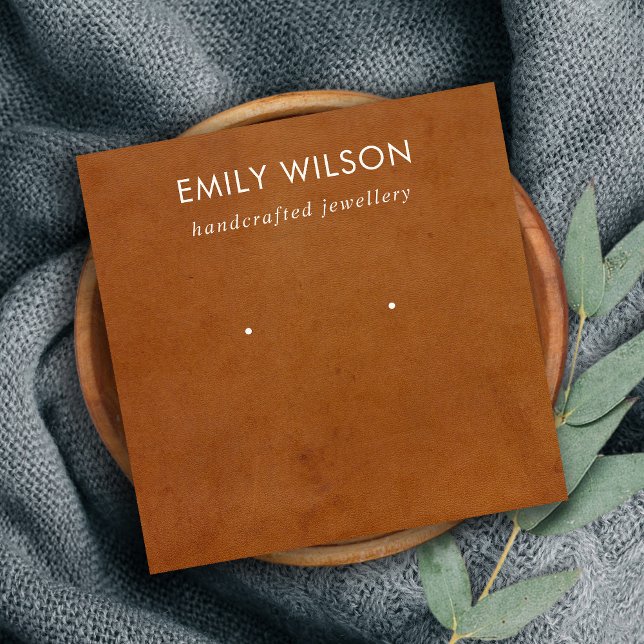 TAN LETHER TEXTURE STUD EARRING DISPLAY CARD QUADRATISCHE VISITENKARTE (Von Creator hochgeladen)