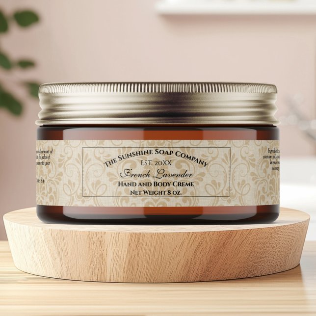 Tan Linen Papier Style Cosmétique Étiquette de jar (Créateur téléchargé)