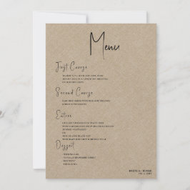 Tan linen Simple Black Script Wedding Menu Einladung
