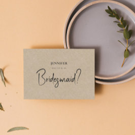 Tan Linen White Script werden Sie meine Bridesmaid Einladung