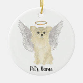 Tan Long Haired Chihuahua Beileid Memorial Keramik Ornament