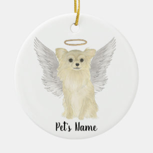Tan Long Haired Chihuahua Beileid Memorial Keramik Ornament