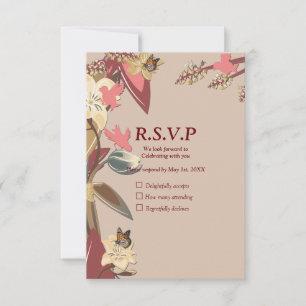 Tan - Marsala Wine & Drehung von Pink RSVP Karte