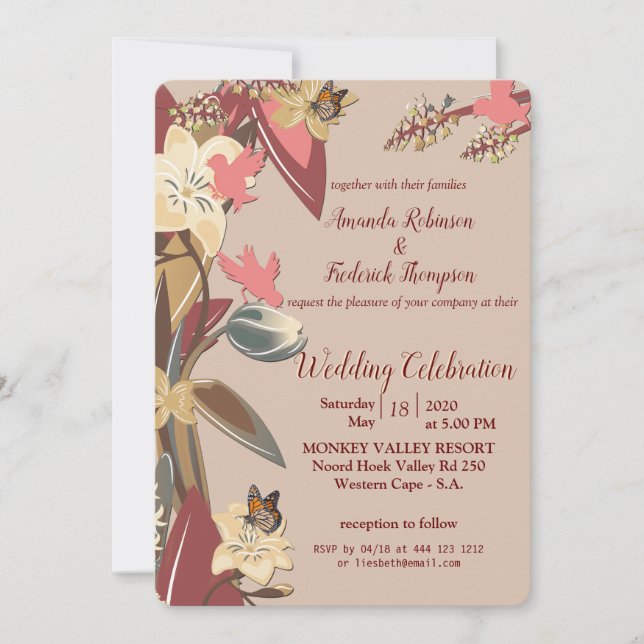 Tan - Marsala Wine , Hues of Pink Wedding Einladung (Vorderseite)