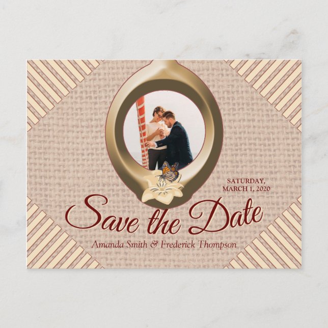 Tan - Marsala Wine & Textured Save the Date Ankündigungspostkarte (Vorderseite)