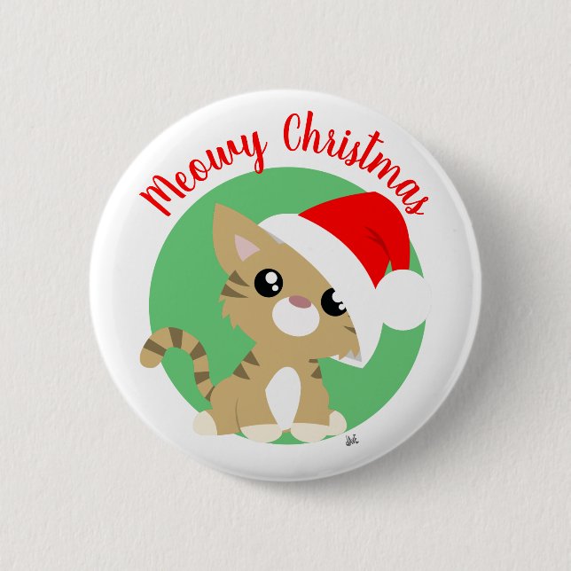 Tan Meowy Christmas Kitty Button (Vorderseite)