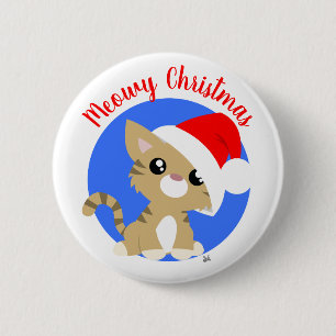 Tan Meowy Christmas Kitty Button