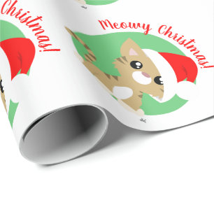 Tan Meowy Christmas Kitty Wrapping Paper Geschenkpapier