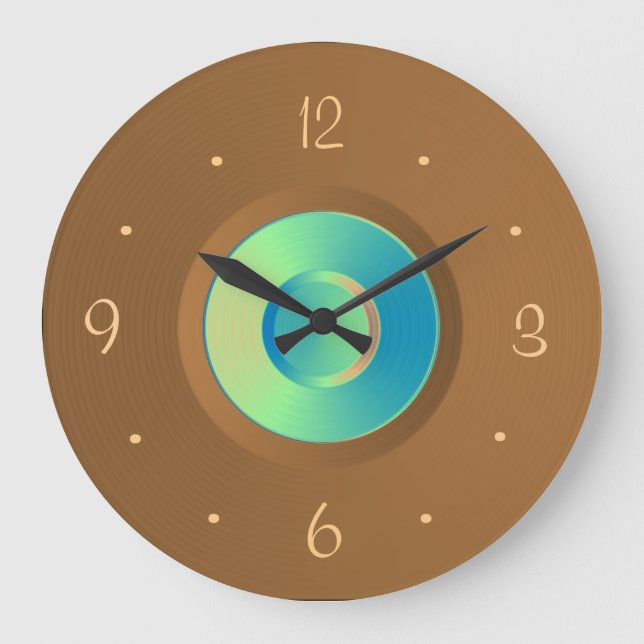 Tan mit Aqua Blue Center>Wall Clock Große Wanduhr (Vorderseite)