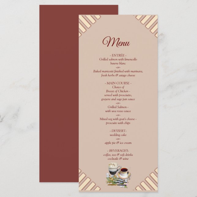 Tan moderne - Marsala-vin rayures de ton Menu (Devant / Derrière)