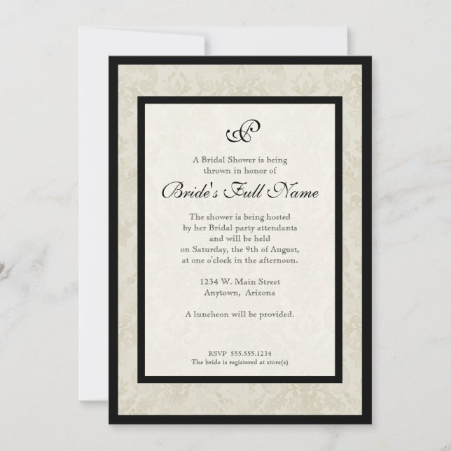 Tan n Cream Red Tulip Damask - Brautparty Einladung (Vorderseite)