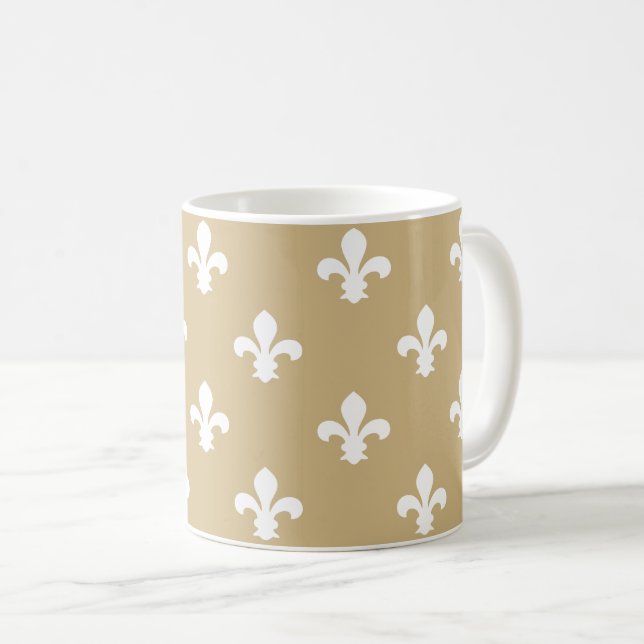 Tan Neutral Fleur de Lys Kaffeetasse (VorderseiteRechts)