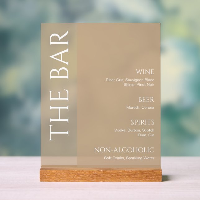 Tan Neutral Two Tone Wedding Bar Menu Acrylschild (Neutral)