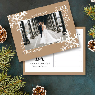 Tan Newlywed 1. Weihnachtsgebäck Foto Snowflake Feiertagspostkarte