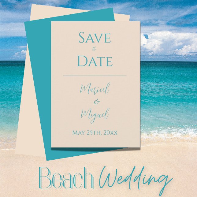 Tan Ocean Blue Wedding speichert die Datumskarte Save The Date (Von Creator hochgeladen)