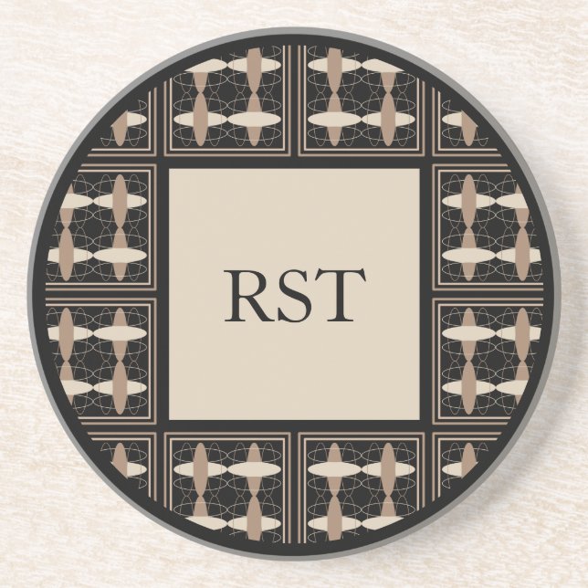 Tan on Black Initials Getränkeuntersetzer (Vorne)