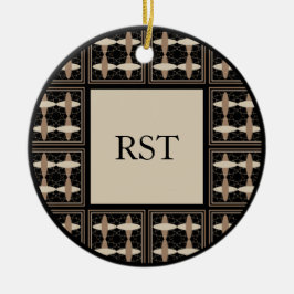 Tan on Black Initials Keramik Ornament