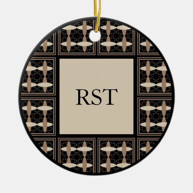 Tan on Black Initials Keramik Ornament (Vorne)