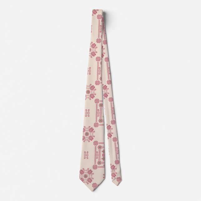 Tan & Pink Floral Tatreez Henna Thobe Kleid Krawatte (Vorderseite)
