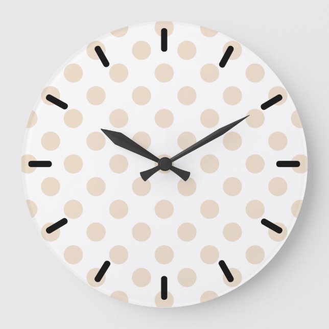 Tan-Polka-Punkte Große Wanduhr (Vorderseite)
