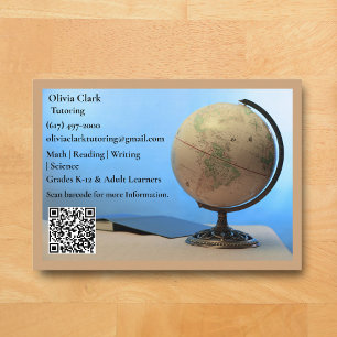Tan QR-Code-Tutor-Lehrer-Globus-Buch-Klassenzimmer Visitenkarte